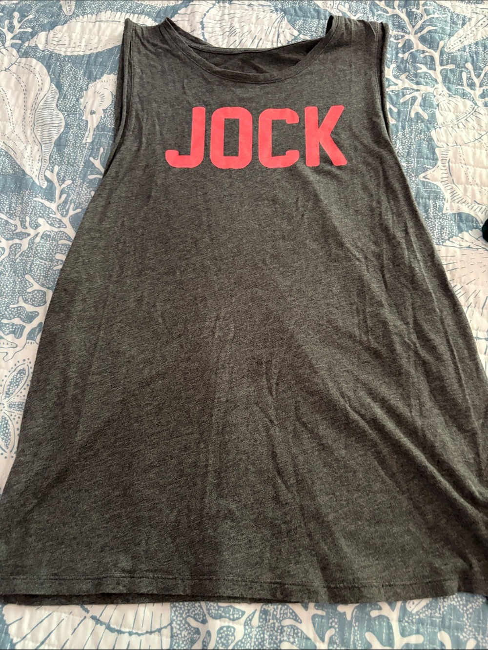Under Armour Gray Tank Top with Pink Chest Graphic “Jock” size large